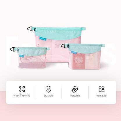 pack all Water-Resistant Zipper Pouch, Mesh Zipper Bag, 10.23"x7.48" - color: Pink, size: Medium