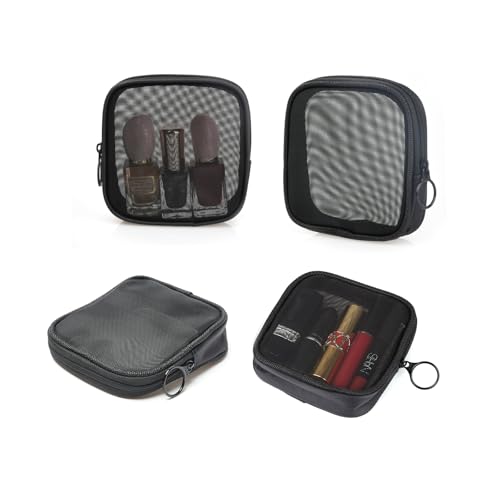 patu Mesh Travel Toiletry Bag, Transparent Standing Pouch, Portable Shaving Washing Kits Organizer, Personal Care Trip Case, 4 Packs, Size S, Black - size: Small, Black (4 Pack)