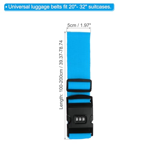 PATIKIL Luggage Straps, Suitcase Straps Adjustable Luggage Belts Strap with Combination Lock for Luggage Suitcases Travel, Light Blue - color: Light Blue