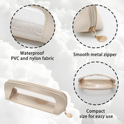Beige Clear Makeup Bag, PU Leather Travel Makeup Brush Holder - color: Beige