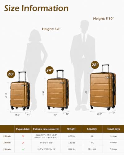 Coolife Carry On Luggage 22x14x9 Airline Approved Hardside PC+ABS Suitcase with TSA Lock, Lightweight Rolling Travel Luggage with Spinner Wheels(Black Brown, 20in) - color: Black brown, size: Carry On(20in)