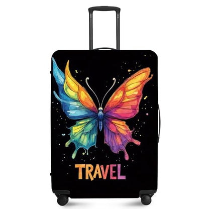 ANNA QUEEN Travel Butterfly Luggage Cover Suitcase Protector Suitcase Cover Anti-Scratch,Stretchable Bag Cover Washable Durable Polyester with Elastic Hem with Zipper Closure - color: Butterfly-Travel, size: M(fits 24-26Inch suitcase)