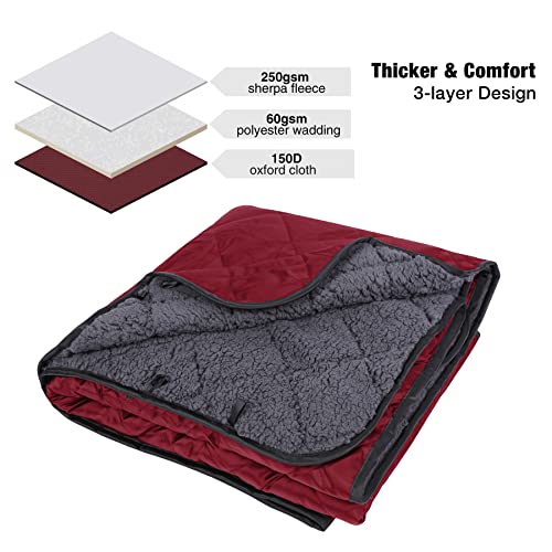 REDCAMP Large Camping Blanket with Sherpa Lining, Wine Red 79"x59" - color: Red, size: 59"x 79"