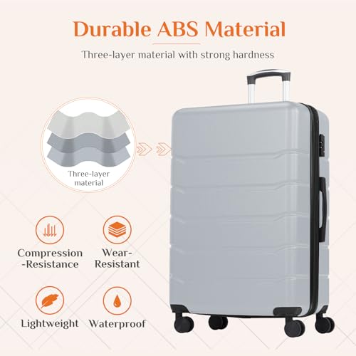 Sweetcrispy 24 Inch Checked Luggage, Suitcase with Spinner Wheels | Expandable, ABS Hard Shell, Lightweight, Rolling, Smooth, TSA Lock, Business Trips and Daily Vacations, Light Grey - color: Light Grey, size: 24 Inch
