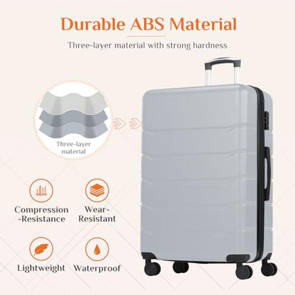 Sweetcrispy 28 Inch Checked Luggage, Suitcase with Spinner Wheels - color: Light Grey, size: 28 Inch