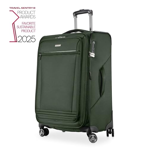 Ricardo Beverly Hills Avalon Softside 2-Piece Luggage Set Made with Sustainable 100% Recycled PET (rPET), Lightweight, Eco-Friendly Travel, Expandable, Dual Spinner Wheels, Juniper Green, (20" & 24") - color: Juniper Green, size: 2-Piece Set (20, 24)