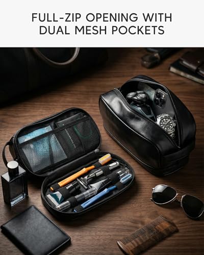 TSA Approved Toiletry Trave Bag for Men Vegan Leather - color: Tawny