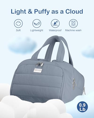 TOPDesign Travel Toiletry Bag, Puffer Makeup Organizer with Compartments - color: Blue Grey