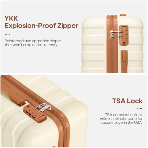 Carry on Luggage, Suitcase Set 3Piece with Backpack YKK zippers - color: Beige