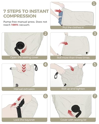 Travel Laundry Bags, Pump-Free Compression Dirty Clothes Bag - color: White, size: 23" L × 17" W × 6.5" H