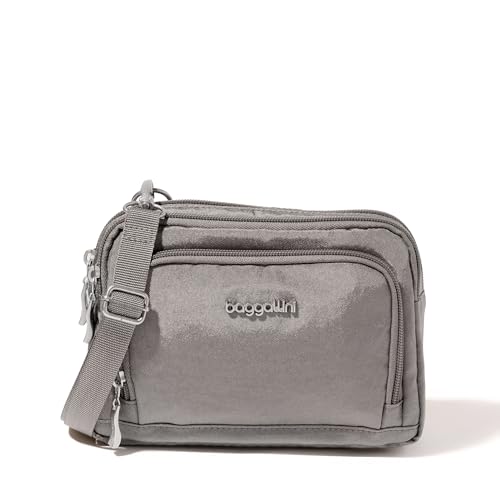 Baggallini Triple Zip with Front Wallet/Trifecta RFID Wallet Crossbody - color: Sterling Shimmer