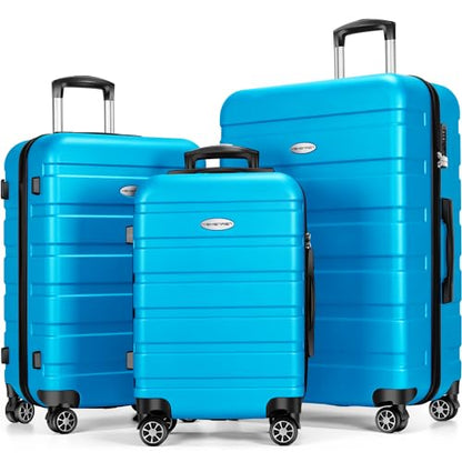 Luggage Sets Hardside Lightweight Suitcase with Spinner Wheels TSA Lock, 3-Piece Set (20/24/28) - color: SkyBlue