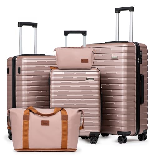 Cosbarn Luggage Sets Hardshell 5 Piece Durable Suitcases with Wheels - color: RoseGold