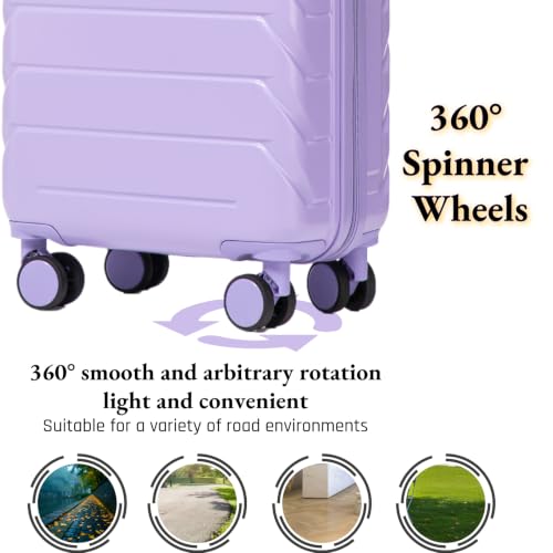 20 Inch ABS Hard Shell Checked Luggage – Scratch Resistant Surface, 4 Quiet Multi-Directional Spinner Wheels, Durable Travel Suitcase with Combination Lock,Purple