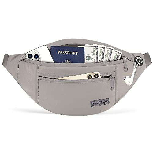 MAXTOP Small Cross body Bag Shoulder Fanny Pack for Women Men - color: Gray(Washed Nylon with Gray Zipper)