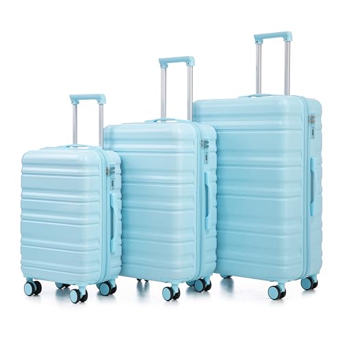GDFStudio 20/24/28 Inch 3 Piece Luggage Set, ABS Hard Shell Spinner Suitcase with 360° Silent Wheels, Expandable Capacity,Combination Lock, Retractable Handle, Carry On & Checked Suitcases,Blue - color: Blue, size: 20/24/28In