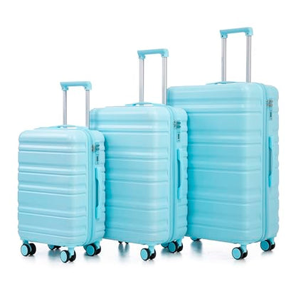 GDFStudio 20/24/28 Inch 3 Piece Luggage Set, ABS Hard Shell Spinner Suitcase with 360° Silent Wheels, Expandable Capacity,Combination Lock, Retractable Handle, Carry On & Checked Suitcases,Blue - color: Blue, size: 20/24/28In