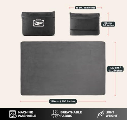 FlyHugz Grey Travel Blanket & Pillow Set (59.1"x47.2") with Carry Case - color: Gray