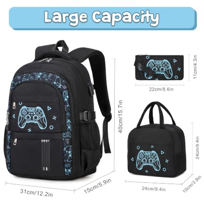 ACESAK Gmaer Backpack for Boys - Boy Backpack Schoolbag with Lunch Bag Set - color: Black Game Console