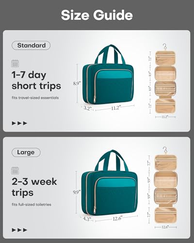HOTOR Hanging Travel Toiletry Bag Women Men, Teal, Medium - color: Teal, size: Medium