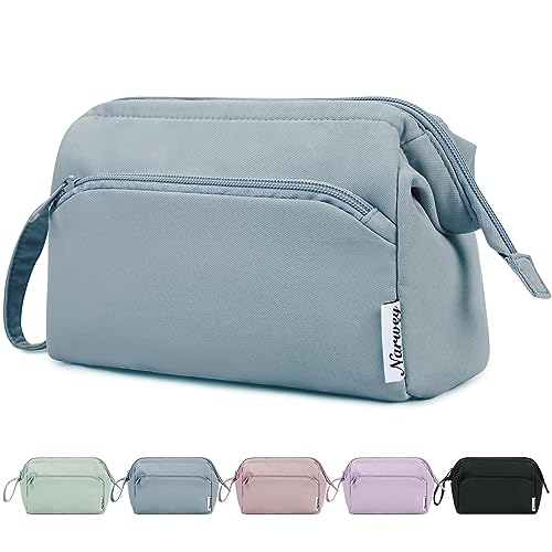 Narwey Travel Makeup Bag Toiletry Bag, Wide Open Cosmetic Bag for Women - color: A-Greyish Blue, size: Small