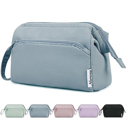 Narwey Travel Makeup Bag Toiletry Bag, Wide Open Cosmetic Bag for Women - color: A-Greyish Blue, size: Small