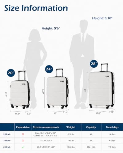 Coolife Carry On Luggage Hardside Suitcase with Spinner Wheels, 20in - color: White, size: Carry On(20in)