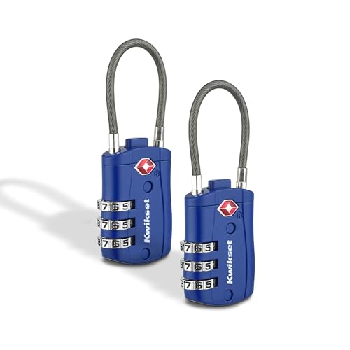 Kwikset TSA Approved Combination Luggage Lock with Cable, 2-Pack, Blue - color: Blue