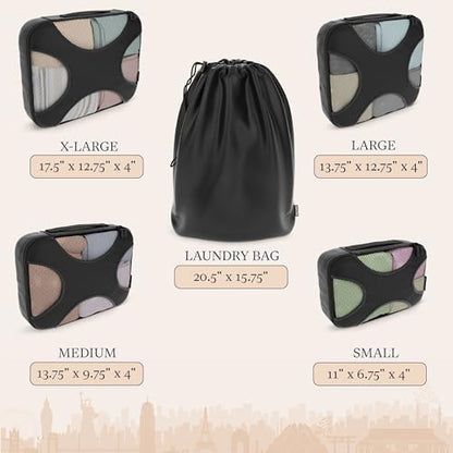 Shacke 5 Set Packing Cubes for Travel with Laundry Bag (Pure Black) - color: 5 Set - Pure Black, size: Set of 5