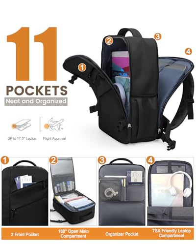 Capolo Travel Laptop Backpack Women Carry On Backpack Weekender Travel Bag - color: Black, size: Large