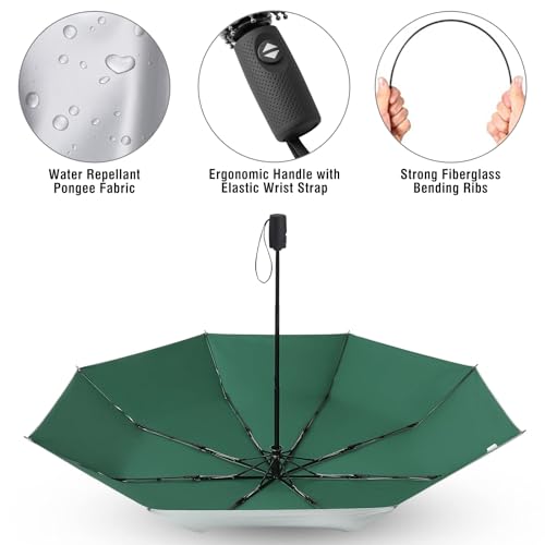 G4Free UPF 50+ UV Protection Travel Umbrella 42/46 Inch Auto Open Close - color: Dark Green/Silver, size: 46 inch