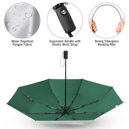G4Free UPF 50+ UV Protection Travel Umbrella 42/46 Inch Auto Open Close - color: Dark Green/Silver, size: 46 inch