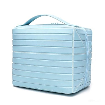 Fold Down Standing Makeup Bag – Large Travel Toiletry Organizer (Blue) - color: Blue