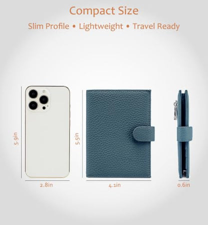 Leather RFID Blocking Slim Passport Holder for Travel Women - color: Denim Blue
