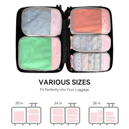Voova Compression Packing Cubes for Travel, 6 Piece Set, Pink - color: Pink