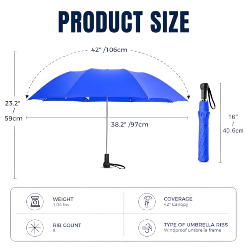 Collapsible Windproof Umbrella Travel - 42inch Auto Open & Manual Close - color: 04.Blue
