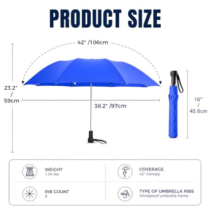 Collapsible Windproof Umbrella Travel - 42inch Auto Open & Manual Close - color: 04.Blue
