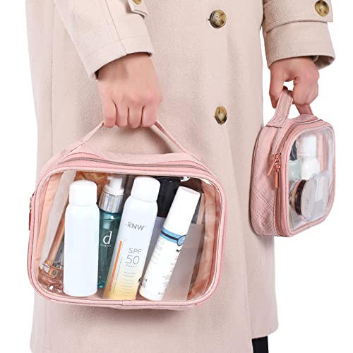 PACKISM Clear Makeup Bag Travel - TSA Approved Toiletry Bag, 2 Pack Pink - color: 01 Rose Pink, size: Full Vacation (Mixed Sizes)