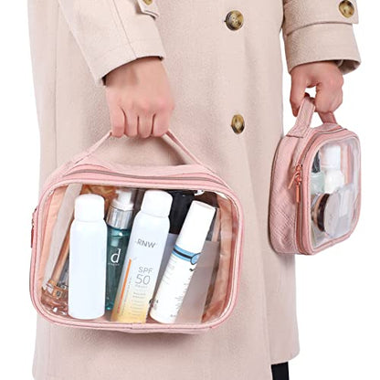 PACKISM Clear Makeup Bag Travel - TSA Approved Toiletry Bag, 2 Pack Pink - color: 01 Rose Pink, size: Full Vacation (Mixed Sizes)