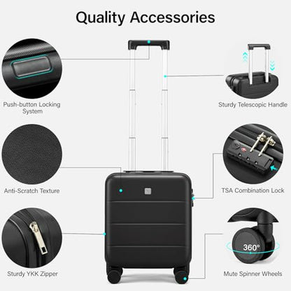 Hanke Underseat Carry On Luggage with Wheels, Hardside Small Suitcase - color: Jet Black, size: 16 Inch