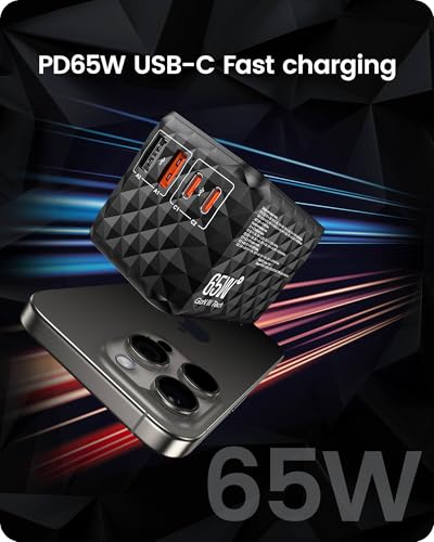 LENCENT 65W Universal Travel Adapter, GaN International Fast Charger - color: Black, size: 65W-2A2C(3 Fast Charger Ports)