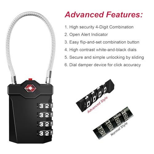 ZHEGE TSA Approved Locks for Luggage, Inspection Indicator (2 Pack, Black) - color: 2p Black