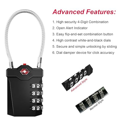 ZHEGE TSA Approved Locks for Luggage, Inspection Indicator (2 Pack, Black) - color: 2p Black