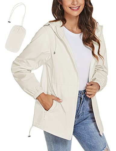 TCOT Womens Rain Jackets Waterproof Windbreaker Jackets lightweight Portable Rain Coat - color: Beige, size: 3X-Large