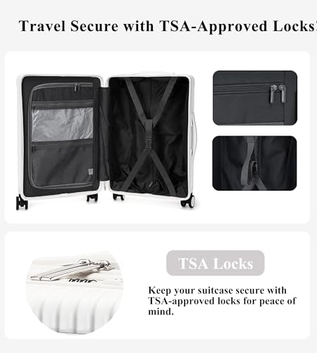 feilario Hardside Carry On Luggage, Zipper Closure, TSA Lock, USB Port - color: A-Ivory White(with zipper closure)