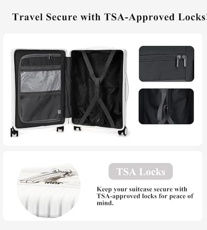 feilario Hardside Carry On Luggage, Zipper Closure, TSA Lock, USB Port - color: A-Ivory White(with zipper closure)