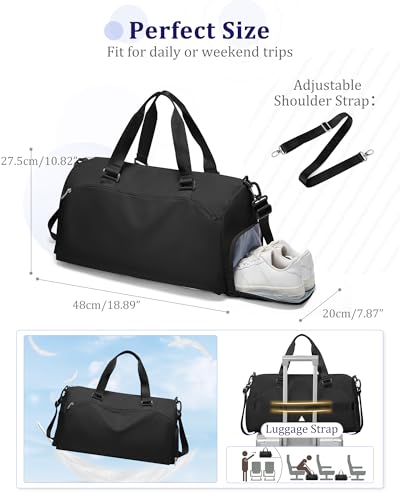 Gym Bag for Women with Shoe Compartment Travel Duffel Bag Black - color: D10-Black
