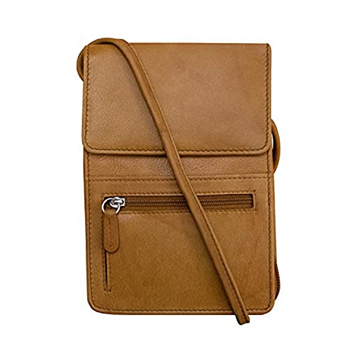 ili New York 6827 Genuine Leather Crossbody Organizer with RFID Blocking Lining - color: Antique Saddle