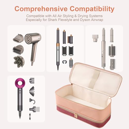 BAGCRAZY Travel Case for Shark FlexStyle & Dyson Airwrap, Pink and Crimson - color: Pink and Crimson