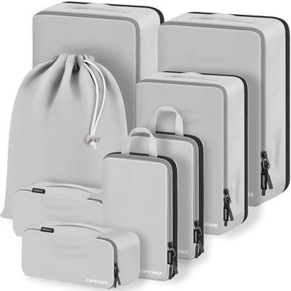 Lumesner 8 Set Compression Packing Cubes, Travel Suitcase Organizers - color: Grey